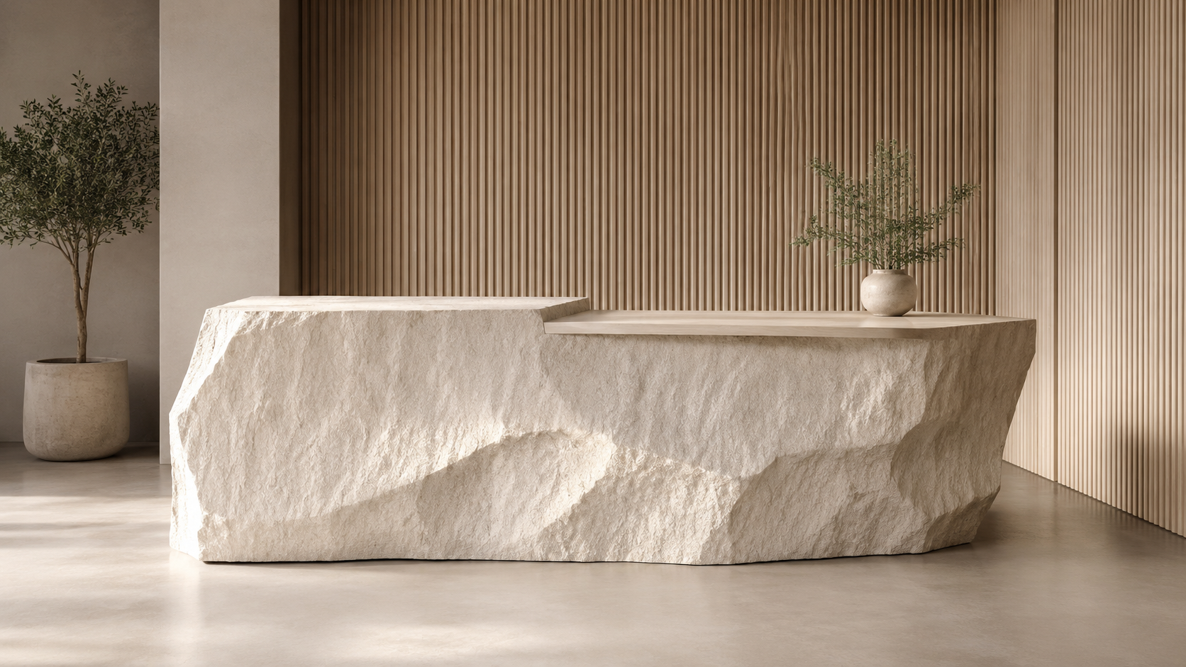 Sculptural microcement vanity